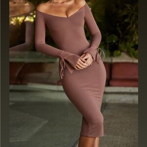 Elegant Brown Off-Shoulder Dress